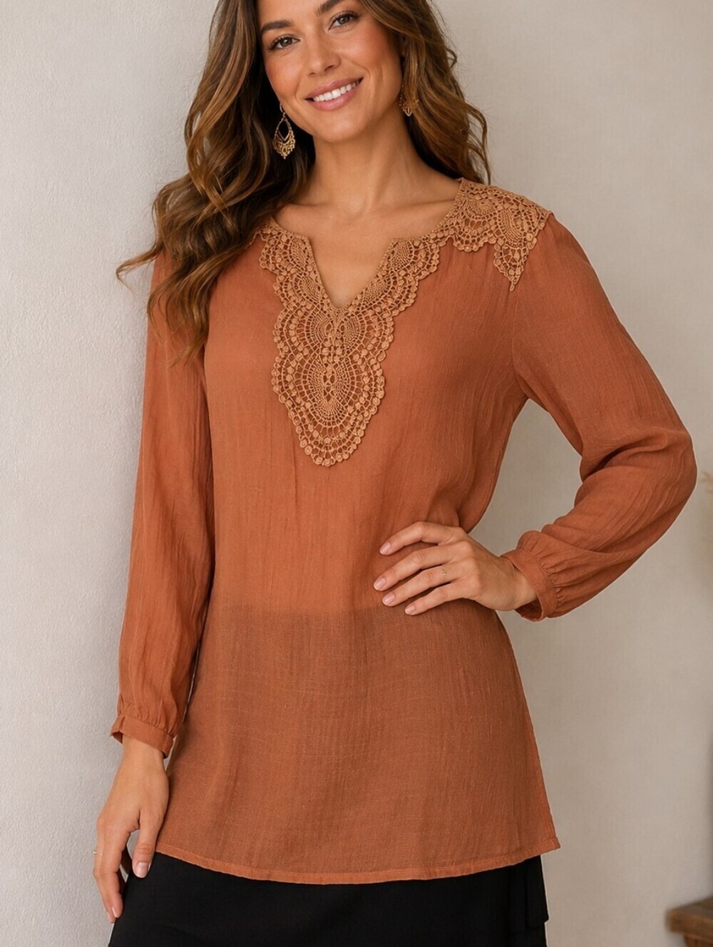 Indigo SOUL Boho Copper Rust Lightweight Lace Hippie Tunic
